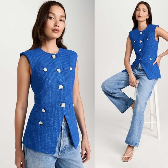 Veronica Beard Jackets & Blazers - VERONICA BEARD Tamara Cotton-Blend Tweed Vest in Cobalt